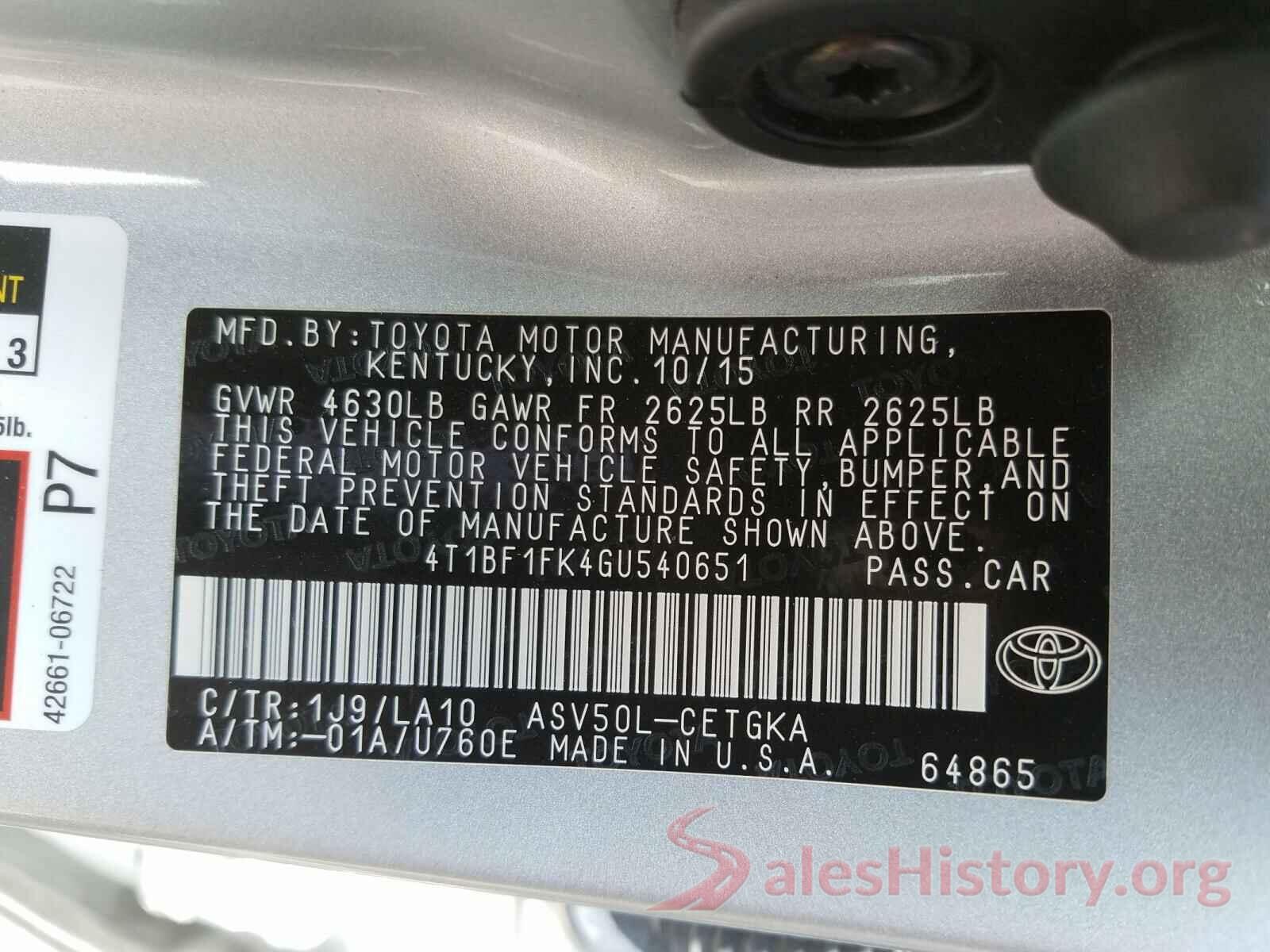 4T1BF1FK4GU540651 2016 TOYOTA CAMRY