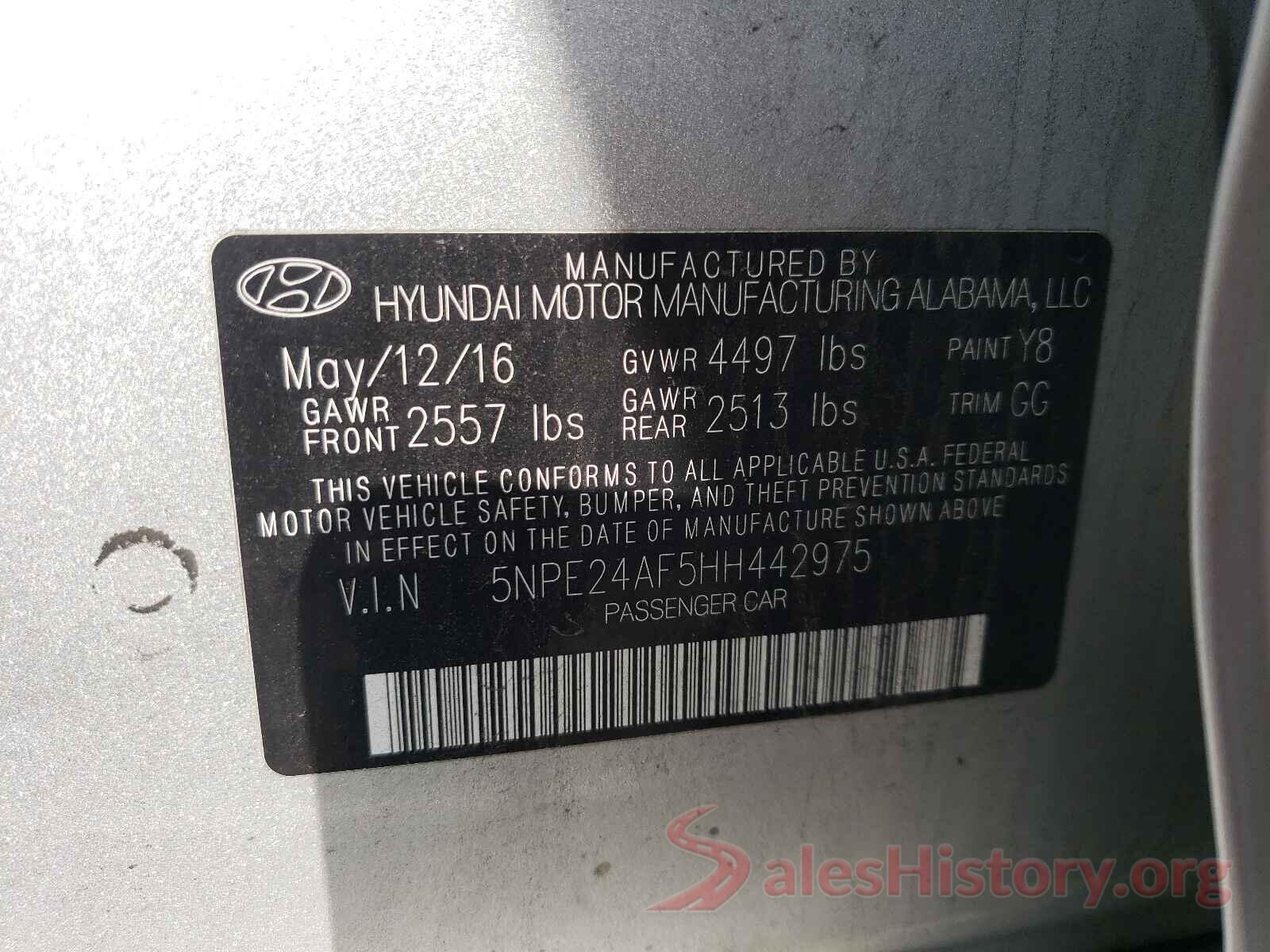 5NPE24AF5HH442975 2017 HYUNDAI SONATA