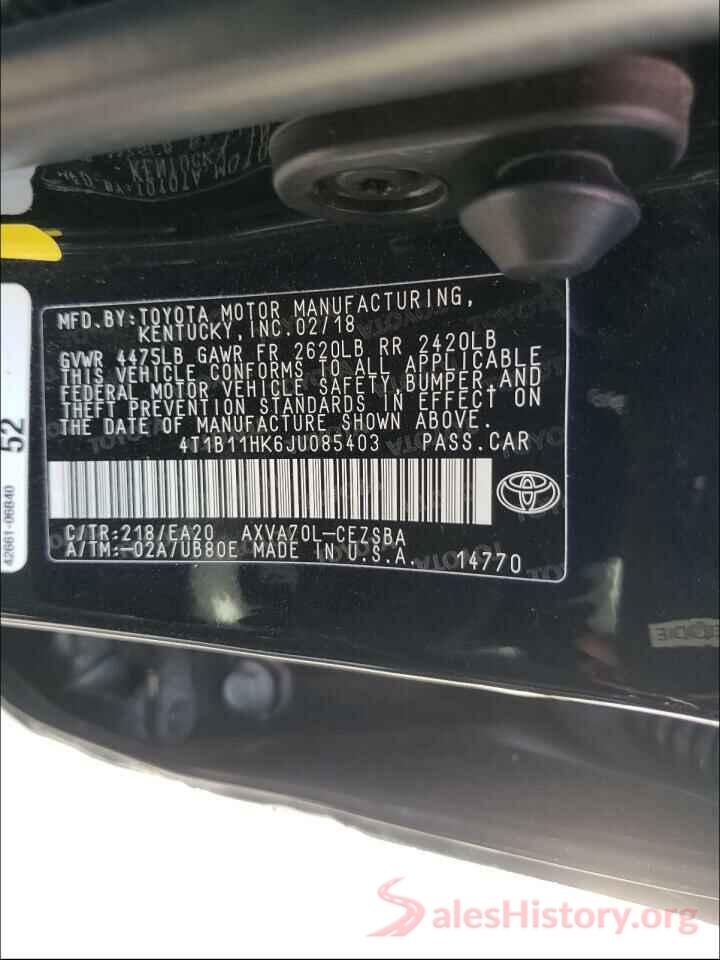 4T1B11HK6JU085403 2018 TOYOTA CAMRY