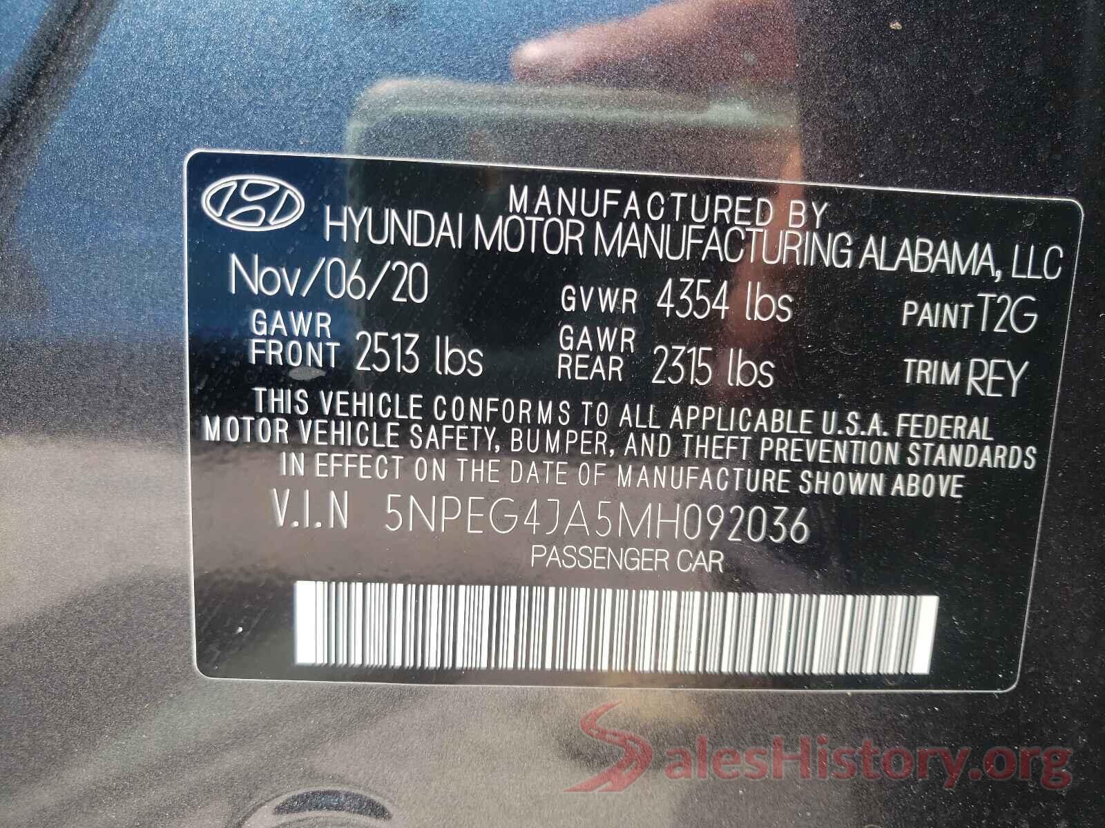 5NPEG4JA5MH092036 2021 HYUNDAI SONATA