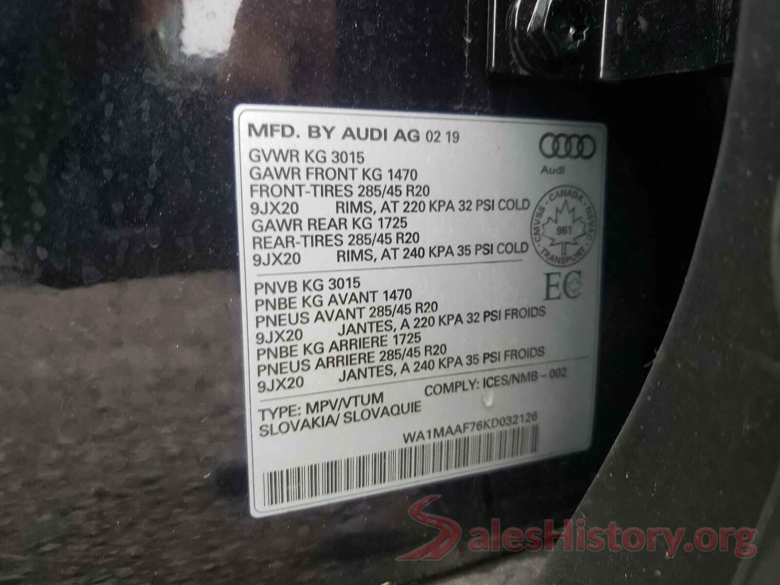 WA1MAAF76KD032126 2019 AUDI Q7