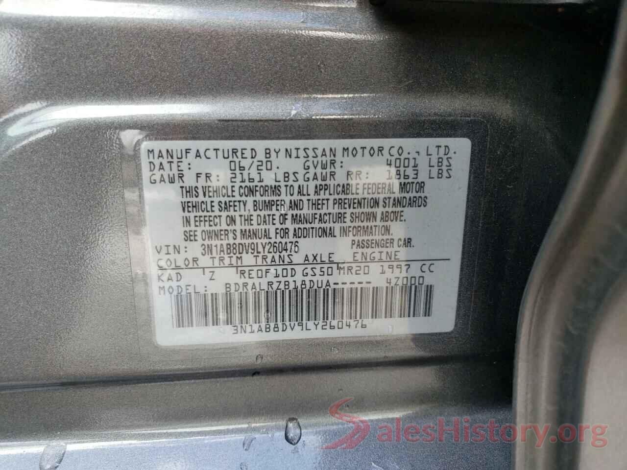 3N1AB8DV9LY260476 2020 NISSAN SENTRA