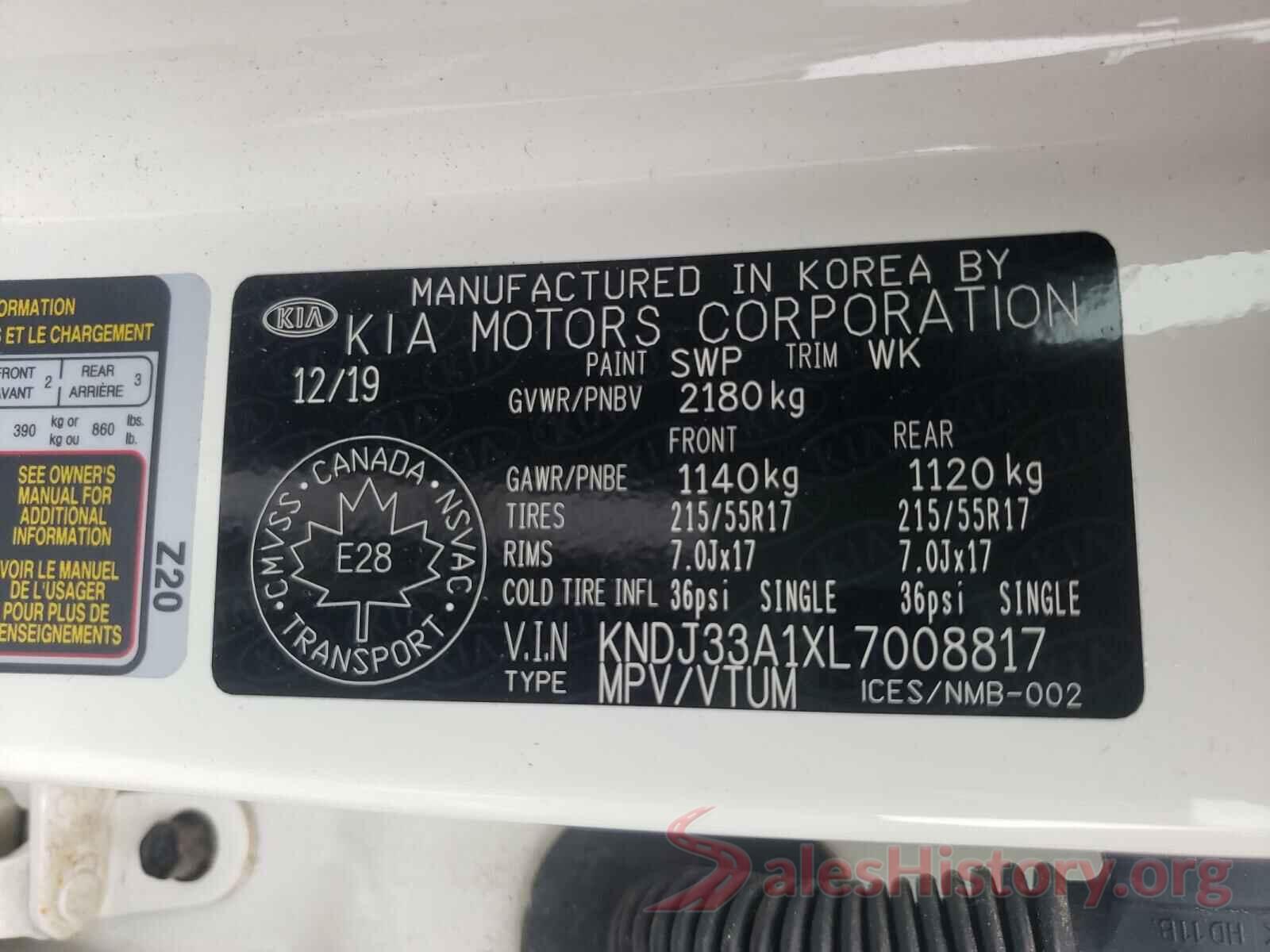 KNDJ33A1XL7008817 2020 KIA SOUL