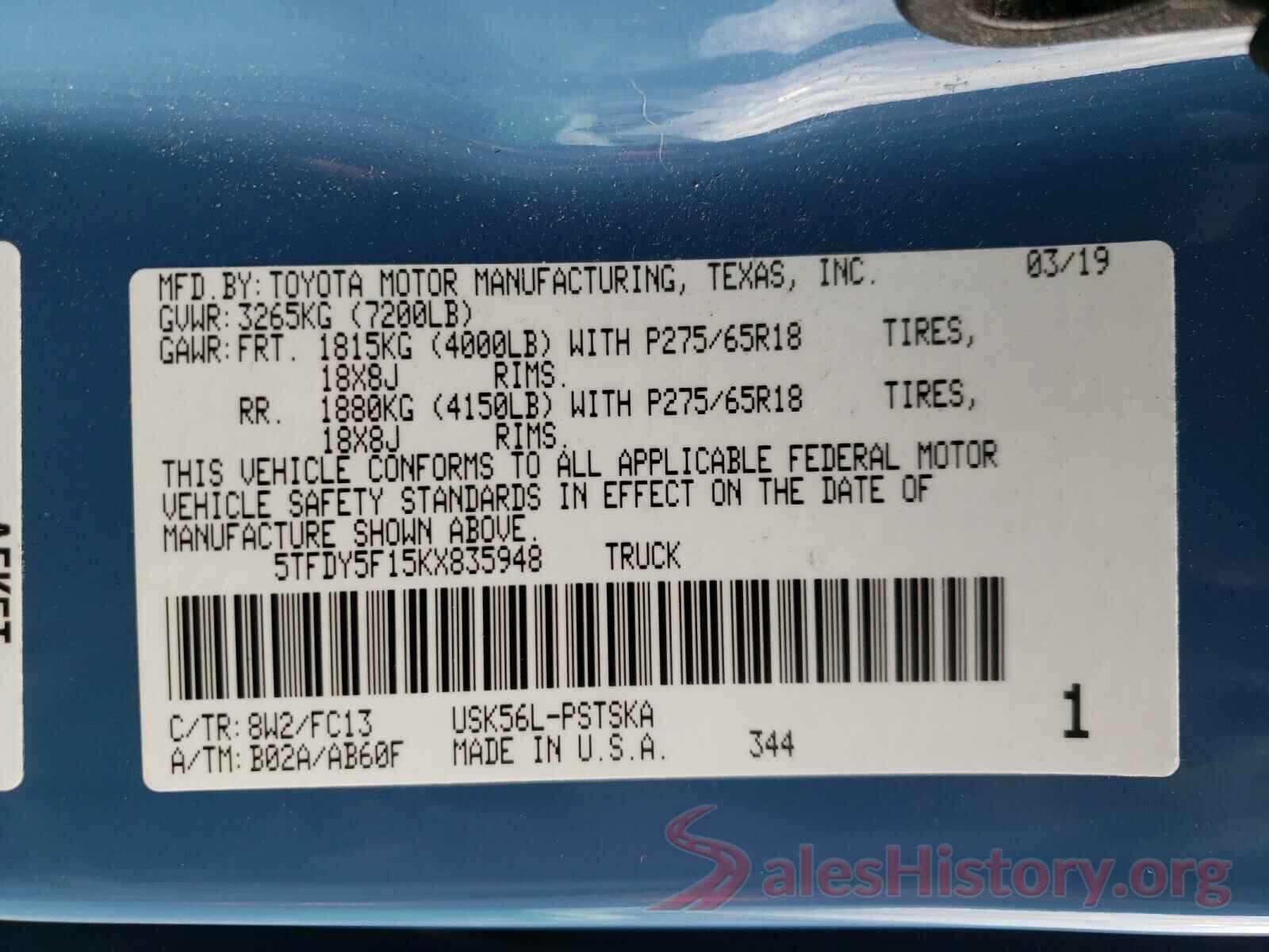 5TFDY5F15KX835948 2019 TOYOTA TUNDRA