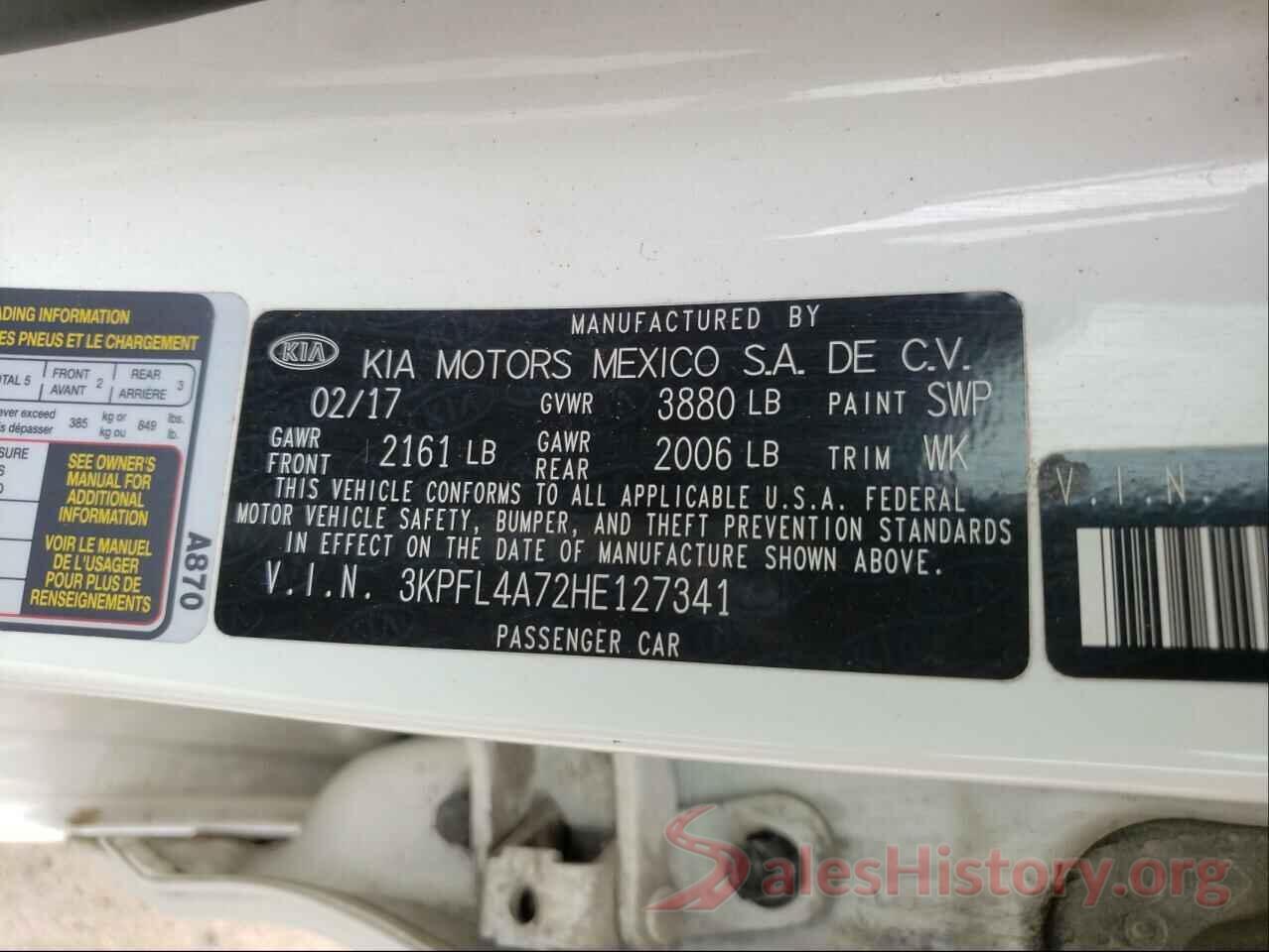 3KPFL4A72HE127341 2017 KIA FORTE