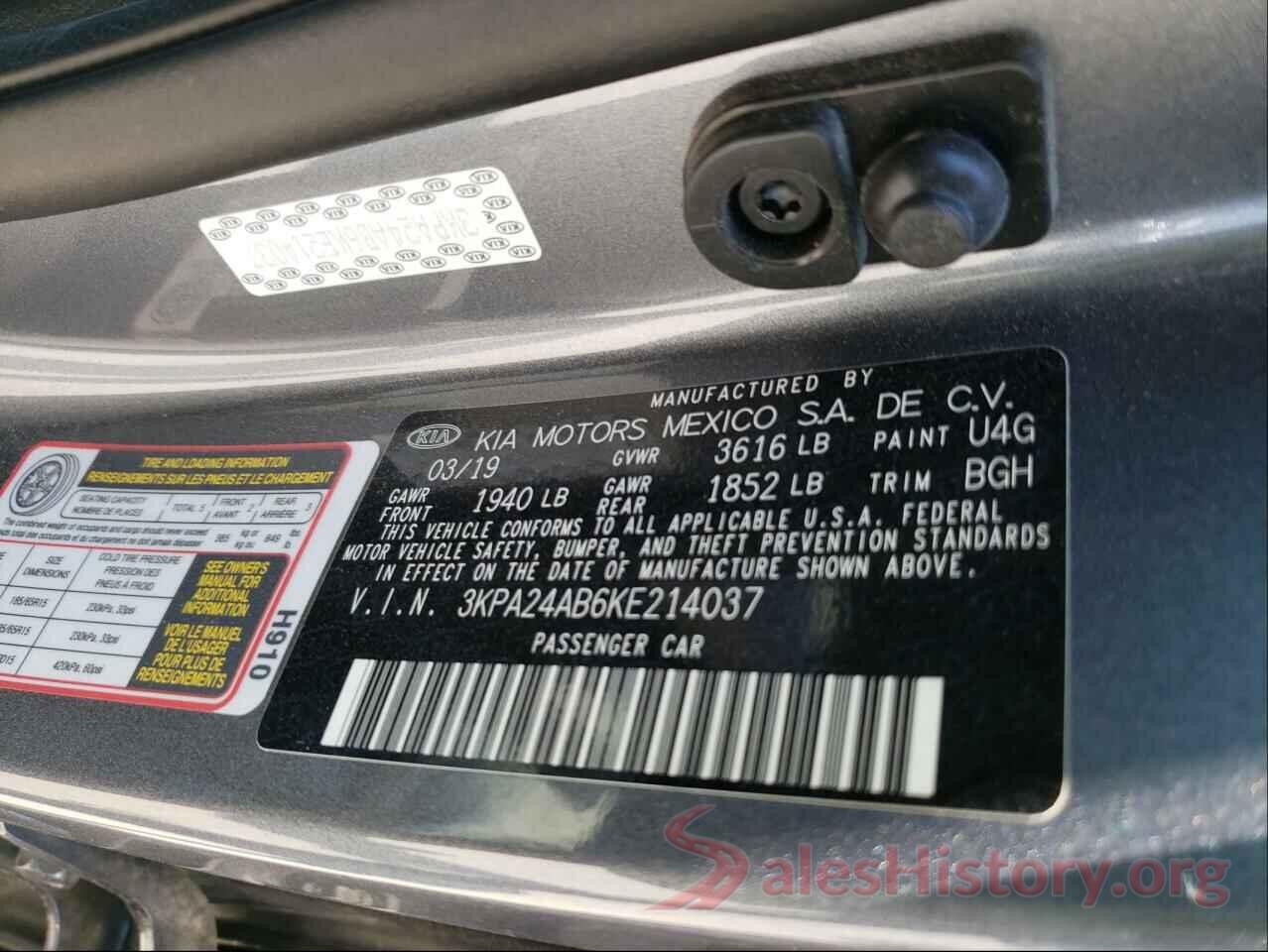 3KPA24AB6KE214037 2019 KIA RIO