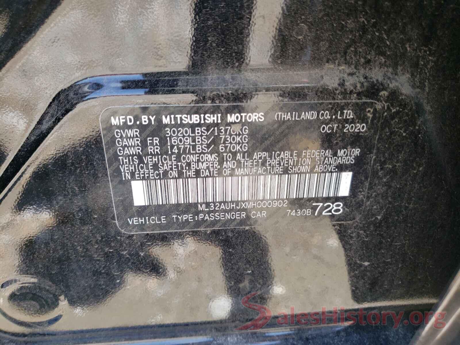 ML32AUHJXMH000902 2021 MITSUBISHI MIRAGE