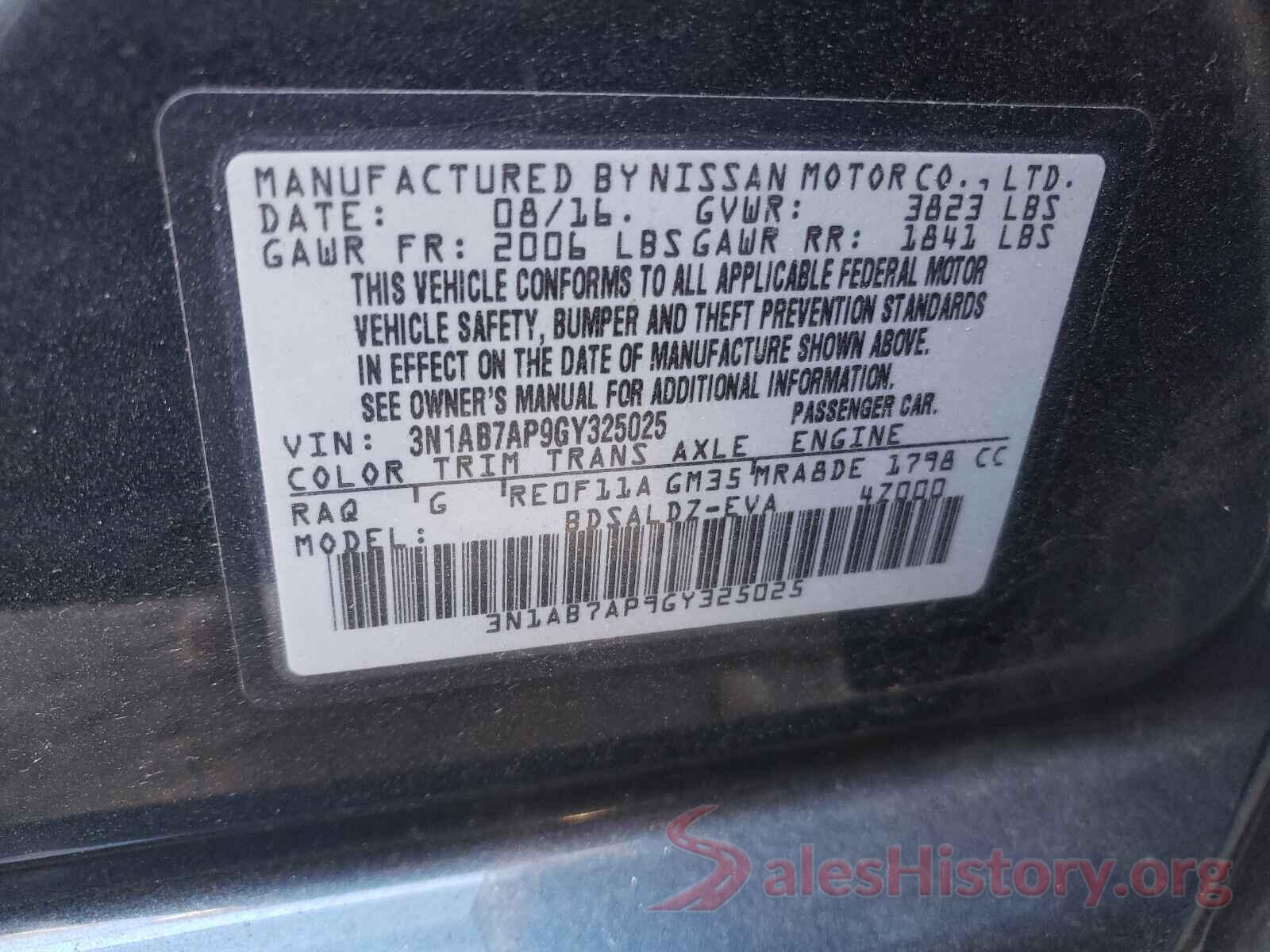 3N1AB7AP9GY325025 2016 NISSAN SENTRA