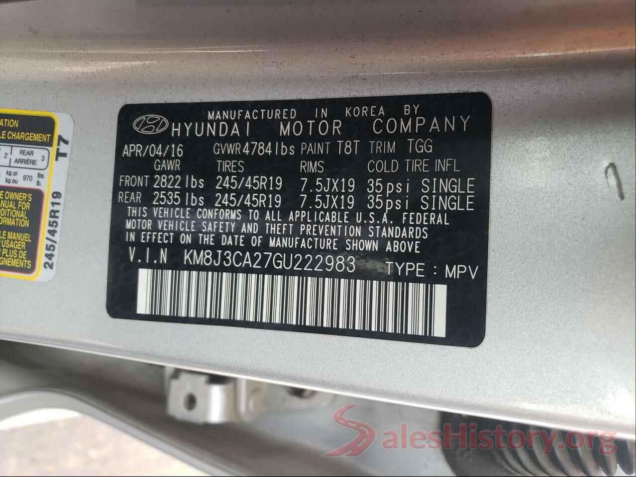 KM8J3CA27GU222983 2016 HYUNDAI TUCSON