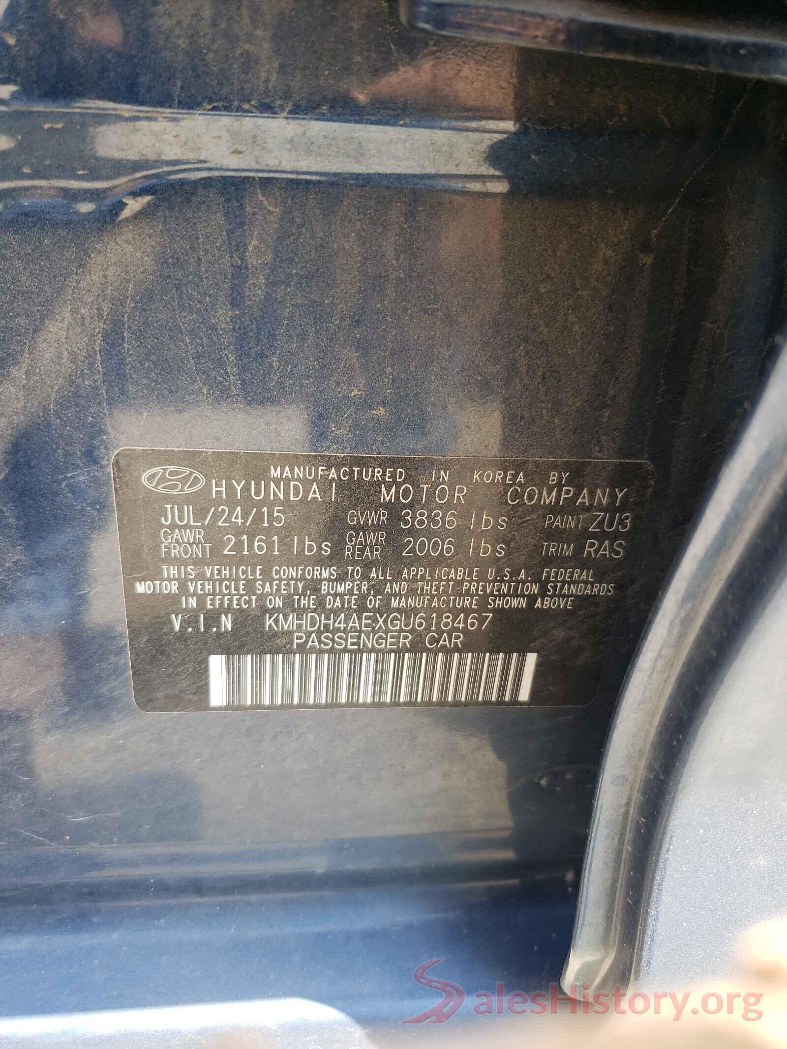 KMHDH4AEXGU618467 2016 HYUNDAI ELANTRA