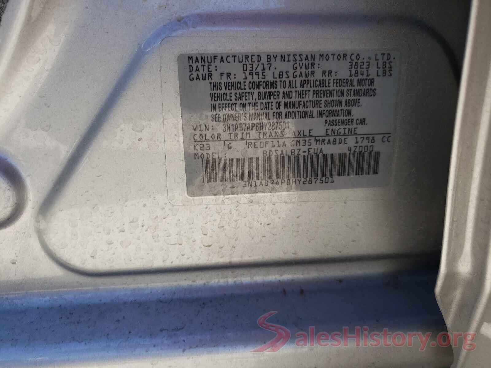 3N1AB7AP8HY287501 2017 NISSAN SENTRA