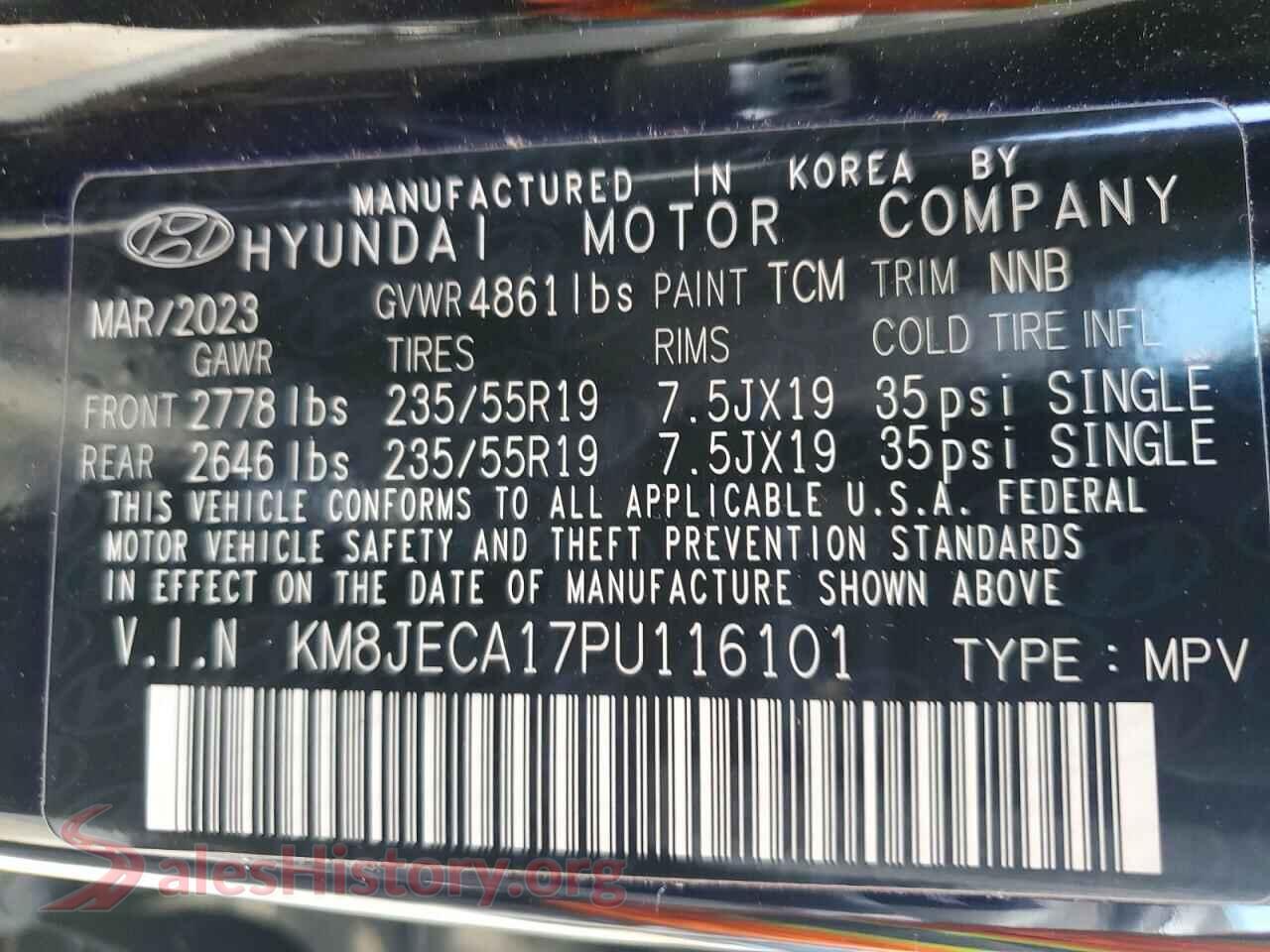 2023 HYUNDAI TUCSON VIN KM8JECA17PU116101, damage close-up