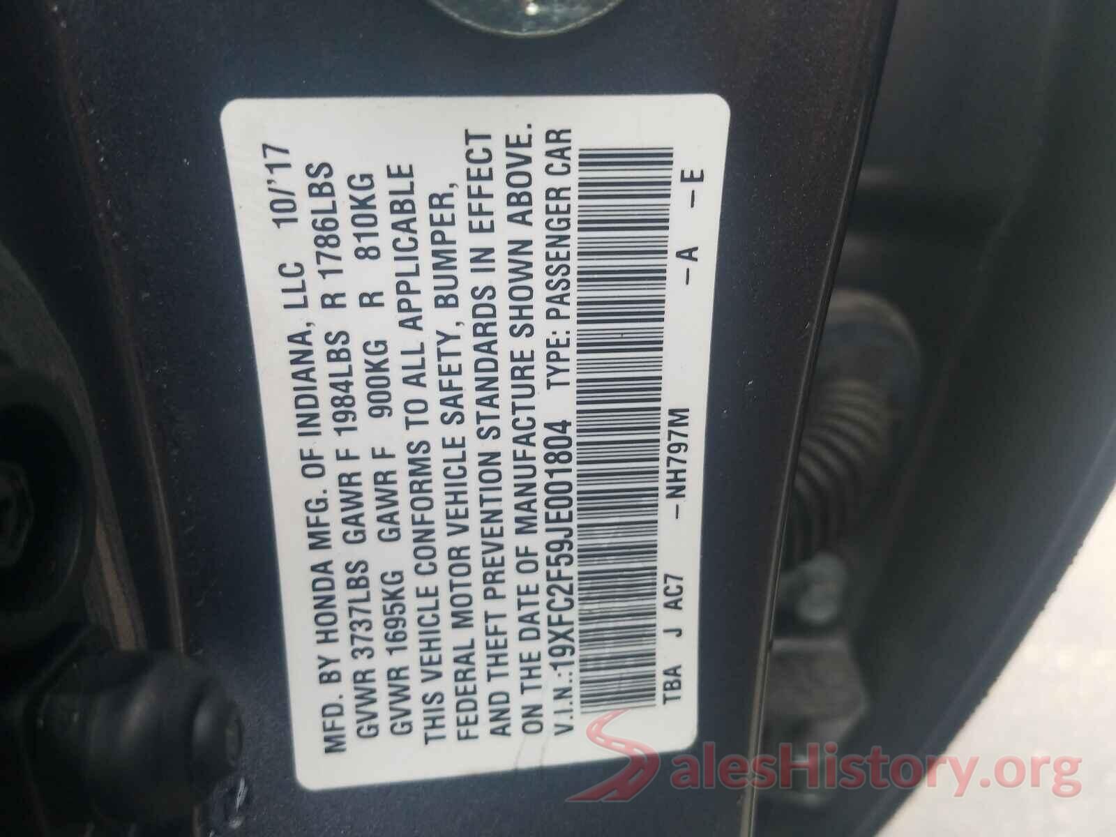 19XFC2F59JE001804 2018 HONDA CIVIC