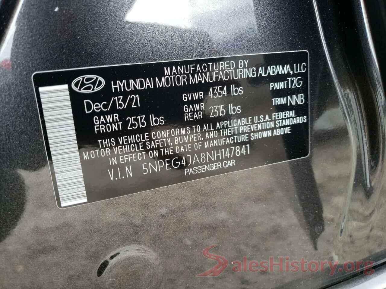 5NPEG4JA8NH147841 2022 HYUNDAI SONATA