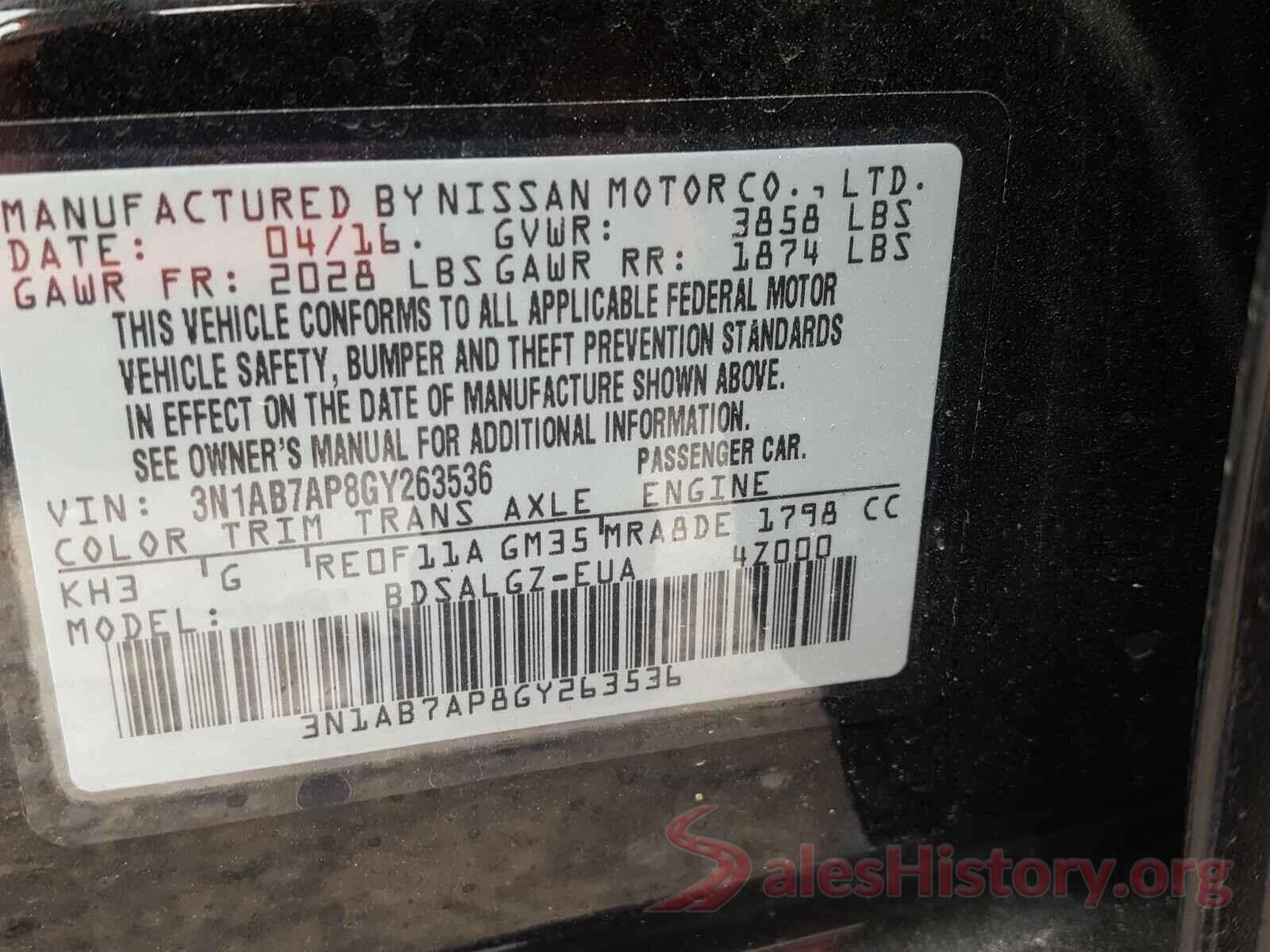 3N1AB7AP8GY263536 2016 NISSAN SENTRA