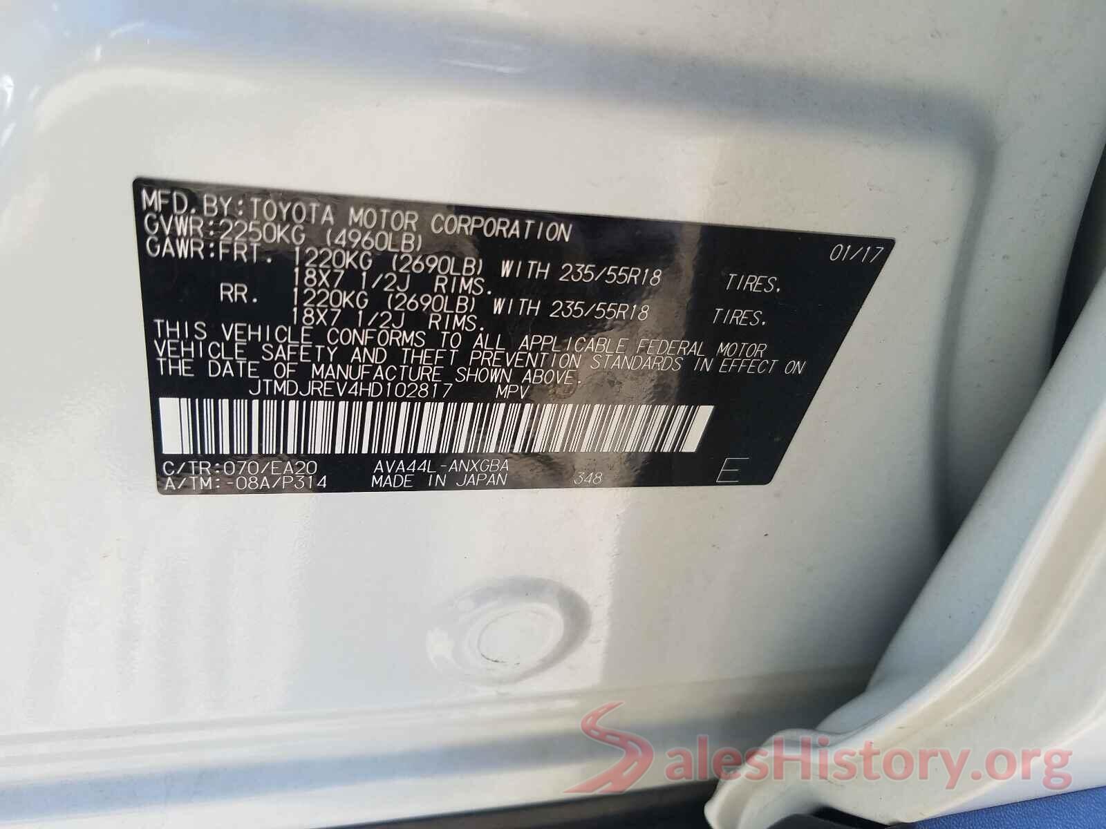 JTMDJREV4HD102817 2017 TOYOTA RAV4