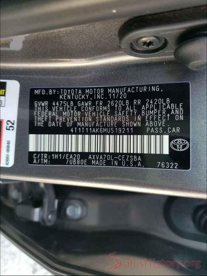 4T1T11AK6MU519211 2021 TOYOTA CAMRY