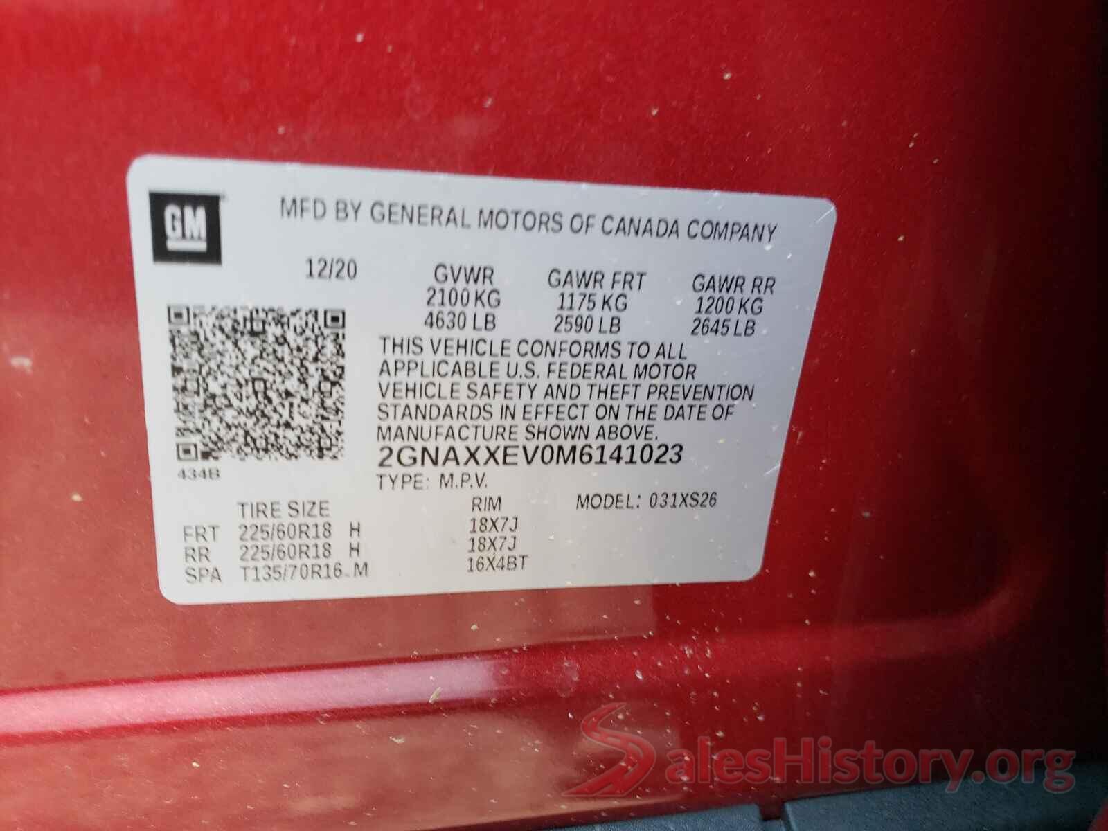 2GNAXXEV0M6141023 2021 CHEVROLET EQUINOX