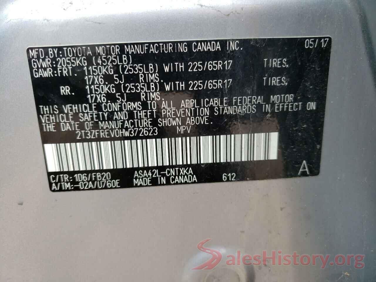 2T3ZFREV0HW372623 2017 TOYOTA RAV4