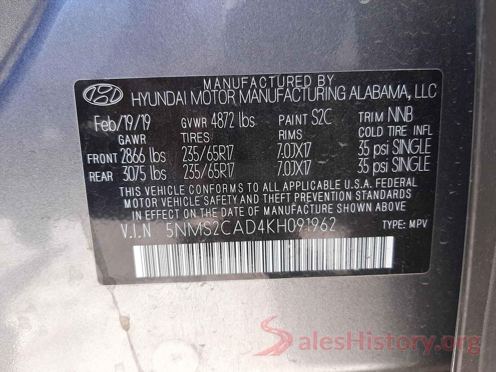 5NMS2CAD4KH091962 2019 HYUNDAI SANTA FE