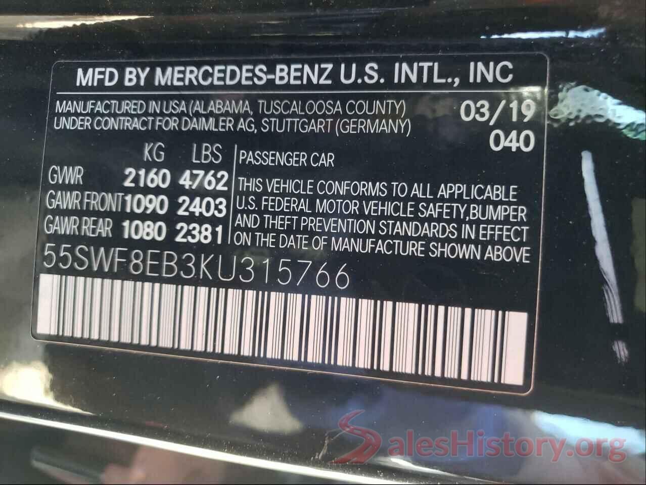 55SWF8EB3KU315766 2019 MERCEDES-BENZ C-CLASS