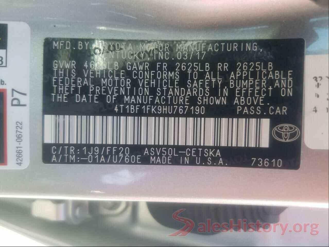 4T1BF1FK9HU767190 2017 TOYOTA CAMRY