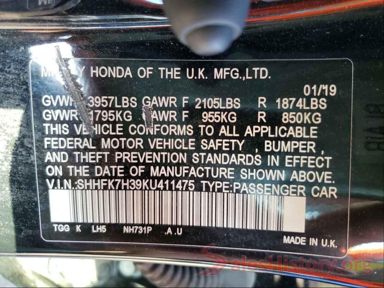 SHHFK7H39KU411475 2019 HONDA CIVIC