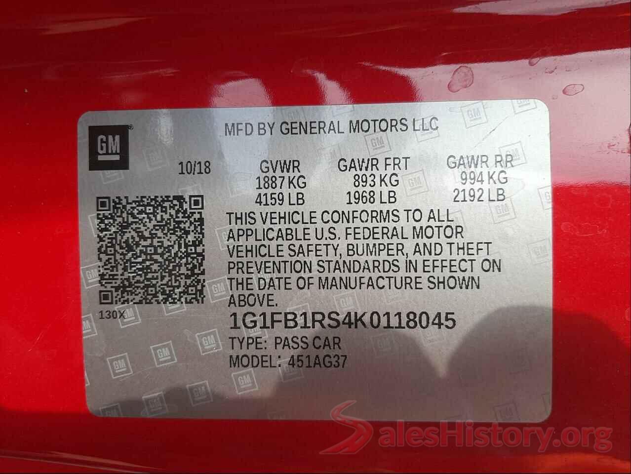 1G1FB1RS4K0118045 2019 CHEVROLET CAMARO