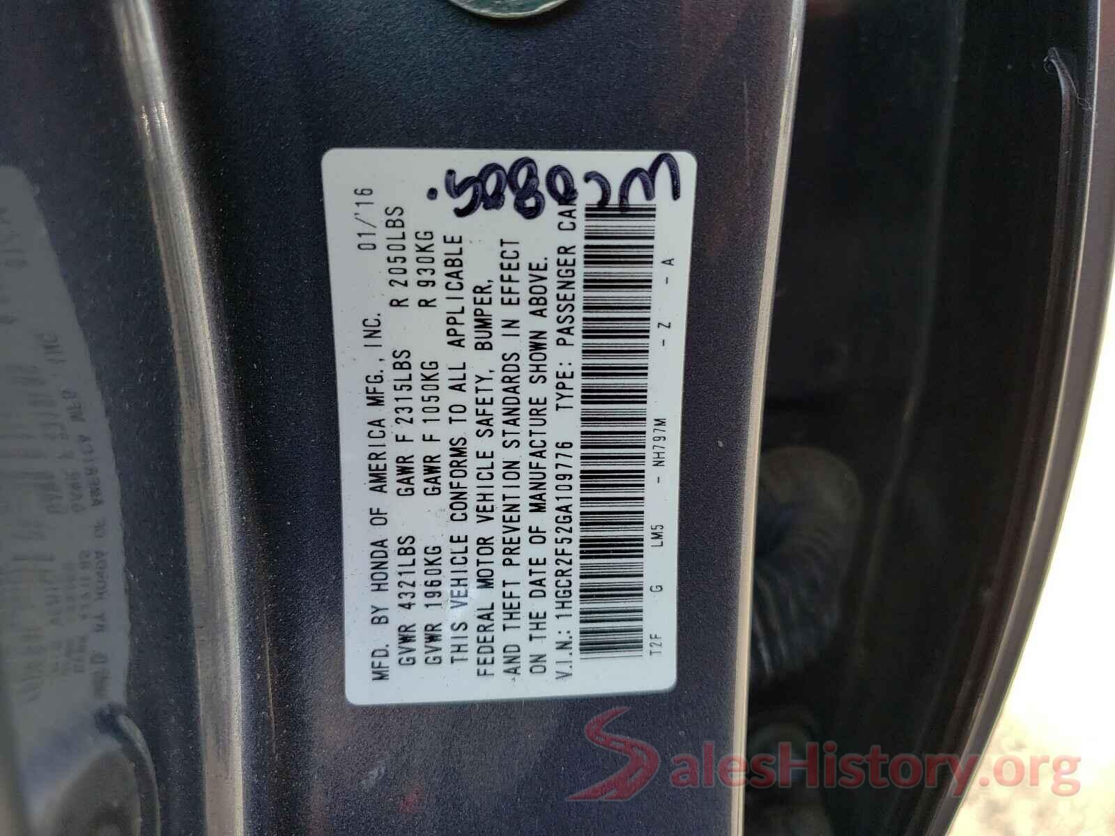 1HGCR2F52GA109776 2016 HONDA ACCORD