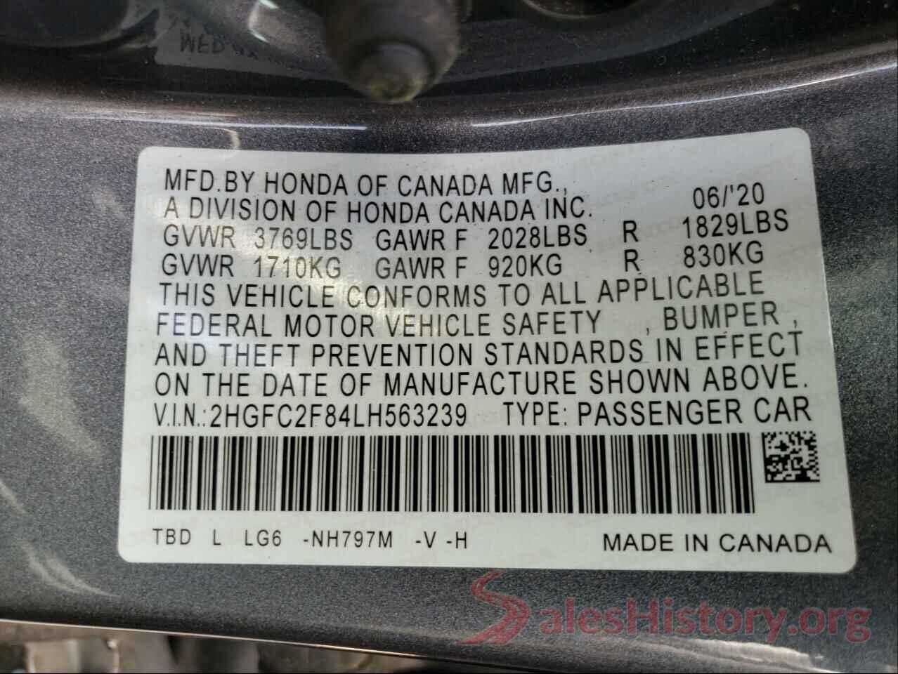 2HGFC2F84LH563239 2020 HONDA CIVIC