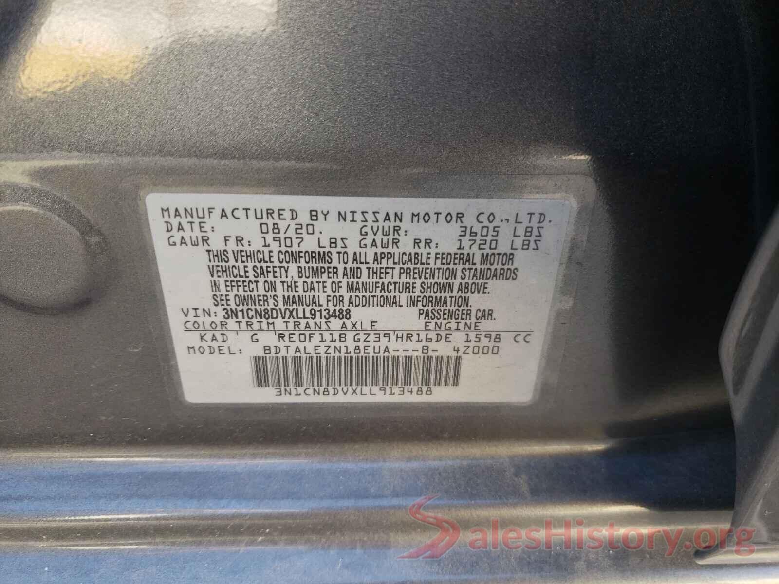 3N1CN8DVXLL913488 2020 NISSAN VERSA