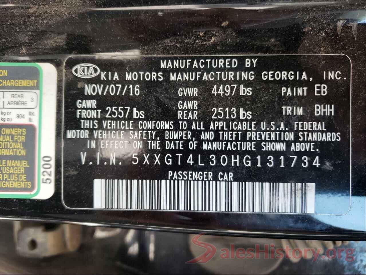 5XXGT4L30HG131734 2017 KIA OPTIMA