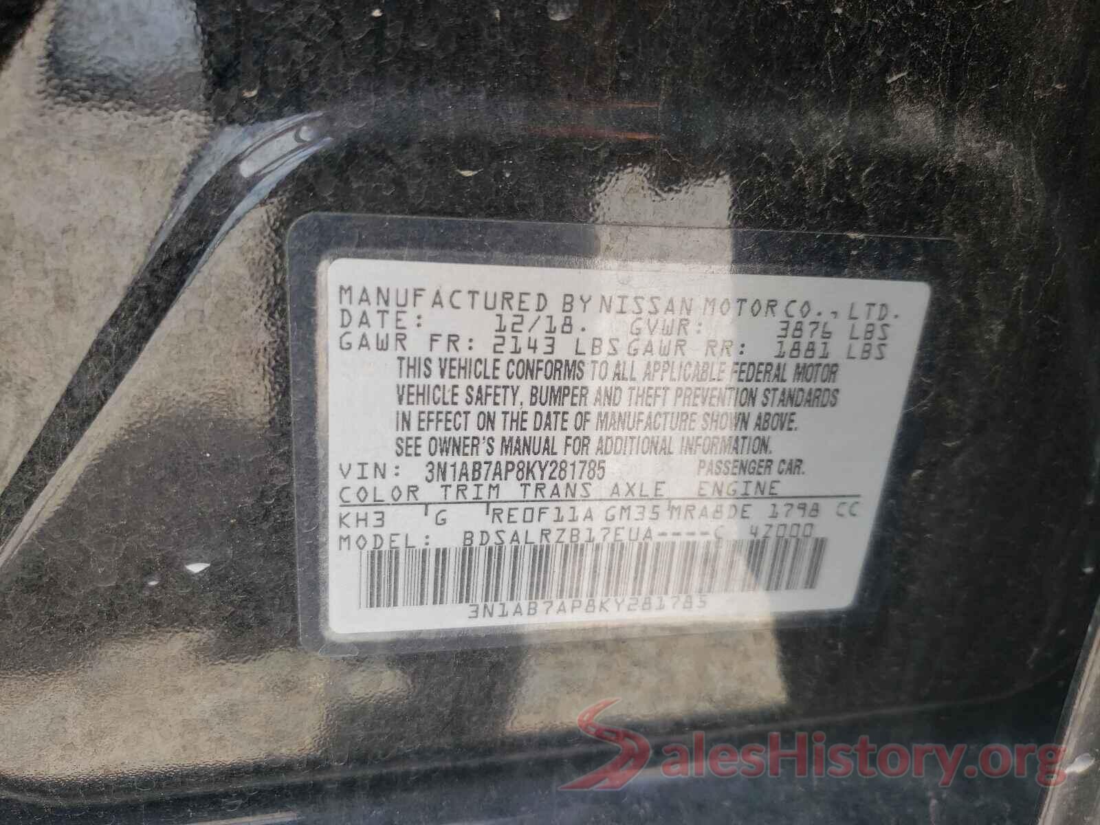 3N1AB7AP8KY281785 2019 NISSAN SENTRA