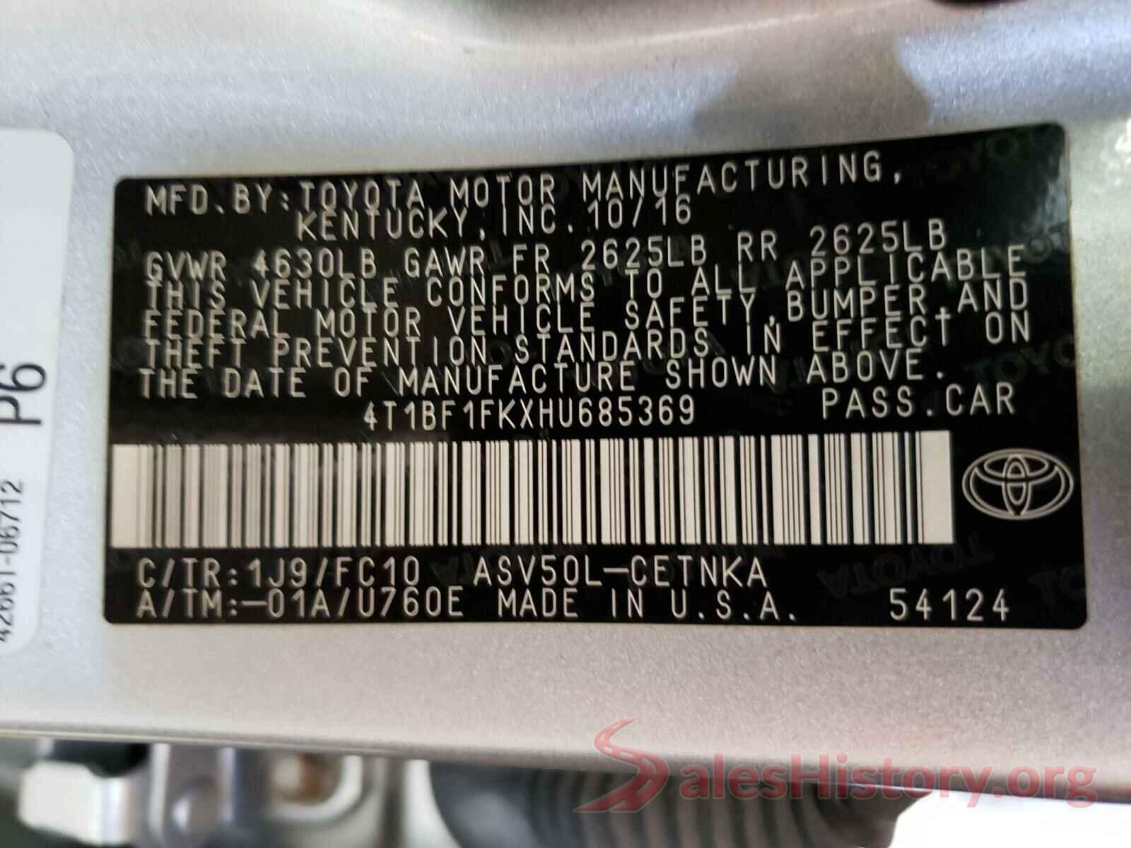 4T1BF1FKXHU685369 2017 TOYOTA CAMRY