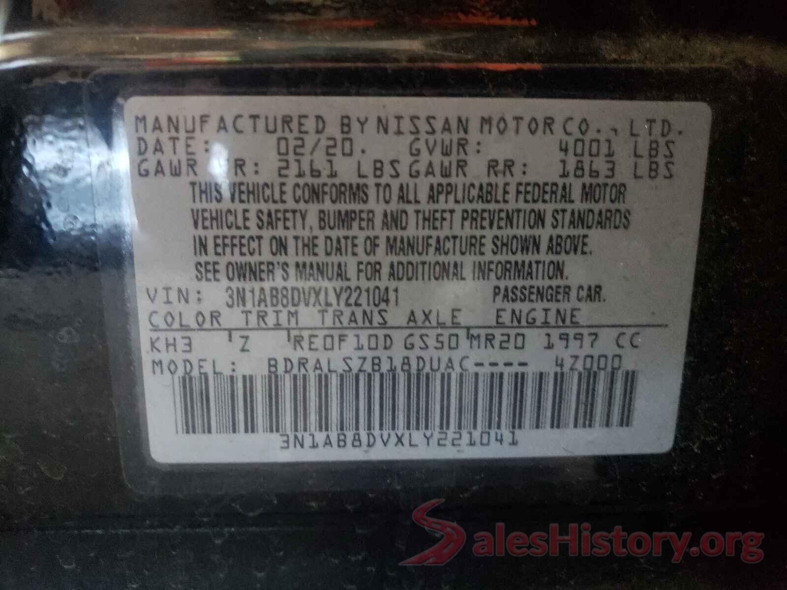 3N1AB8DVXLY221041 2020 NISSAN SENTRA