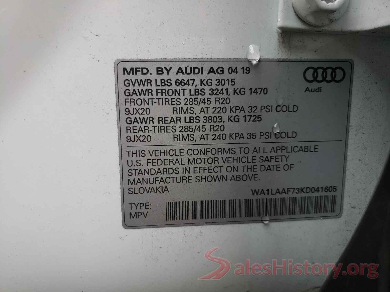 WA1LAAF73KD041605 2019 AUDI Q7