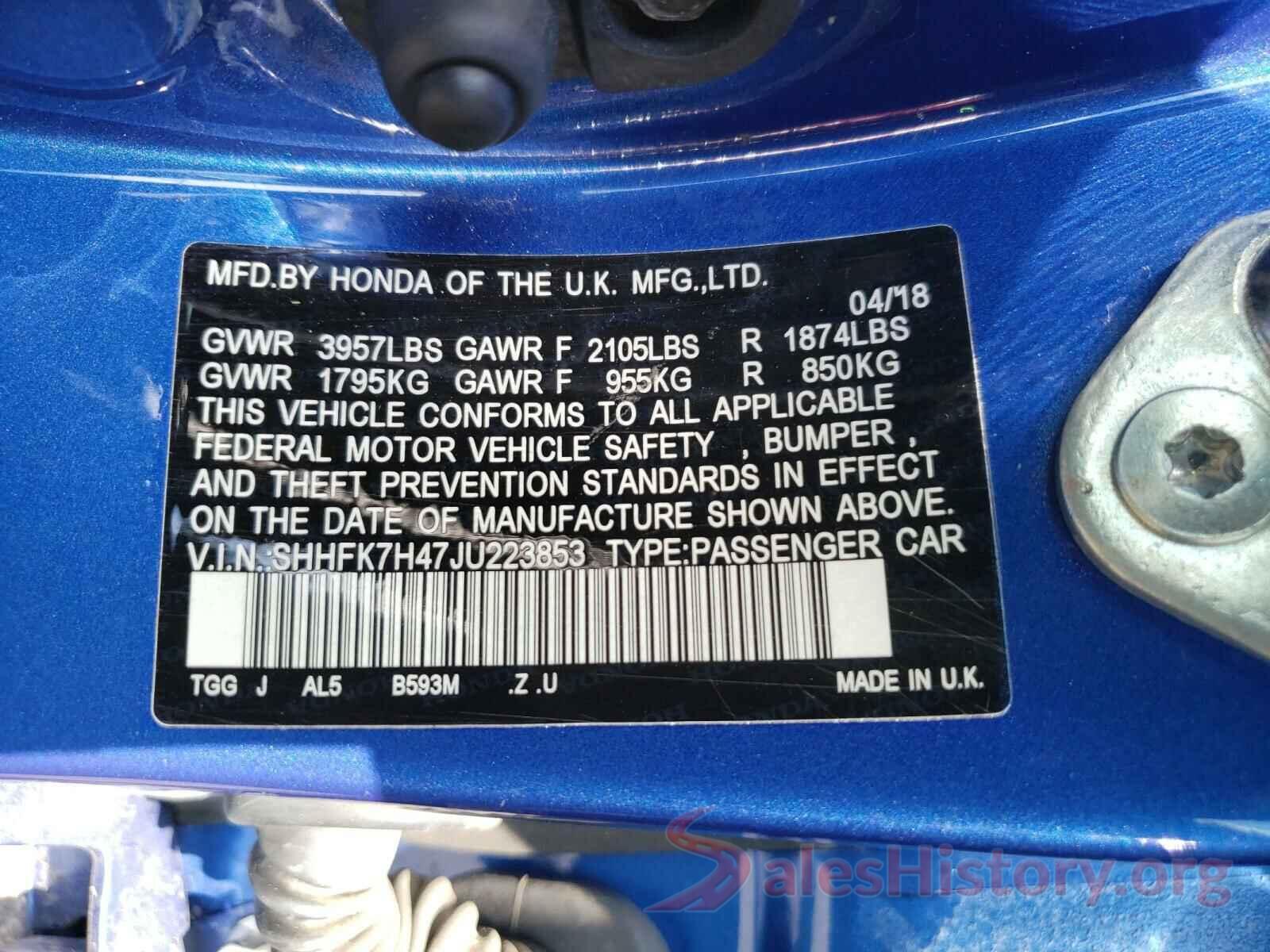 SHHFK7H47JU223853 2018 HONDA CIVIC