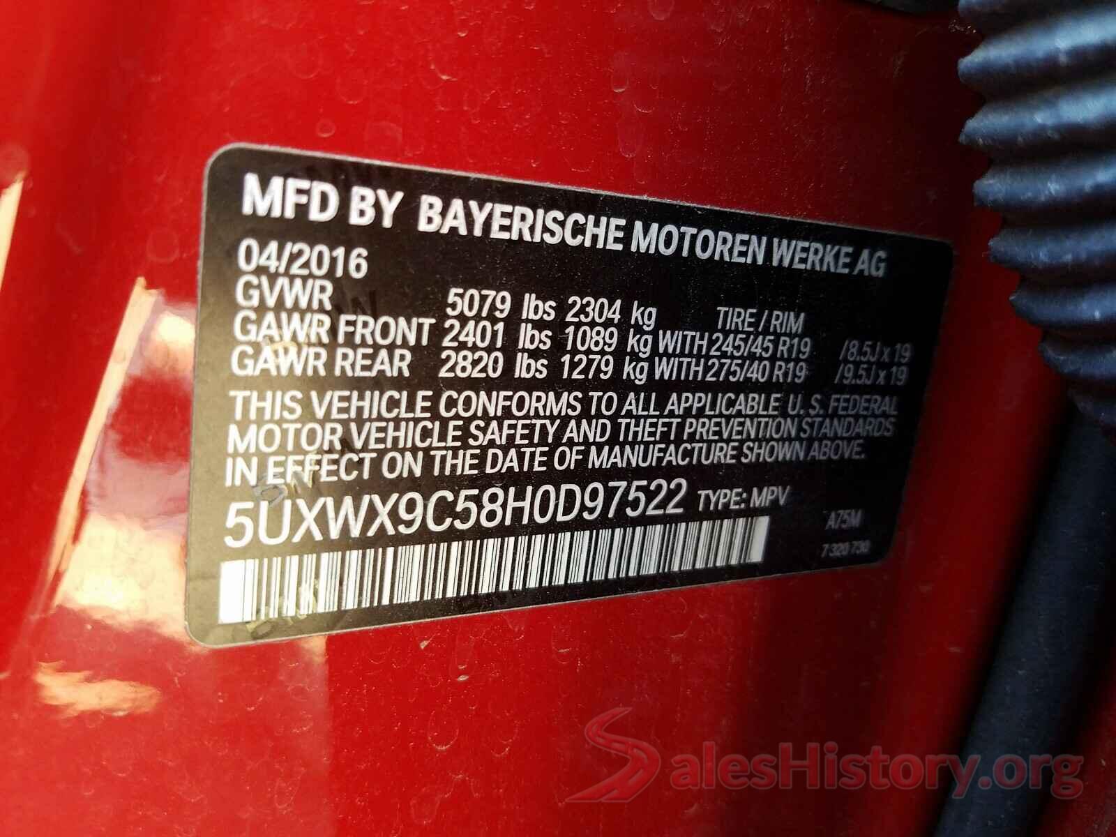 5UXWX9C58H0D97522 2017 BMW X3