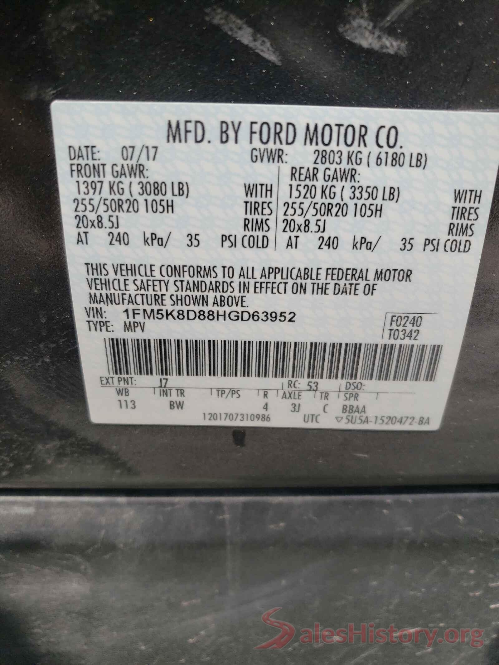 1FM5K8D88HGD63952 2017 FORD EXPLORER