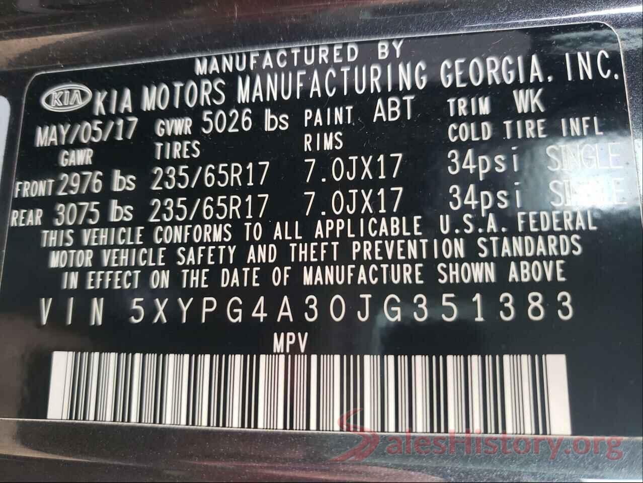 5XYPG4A30JG351383 2018 KIA SORENTO