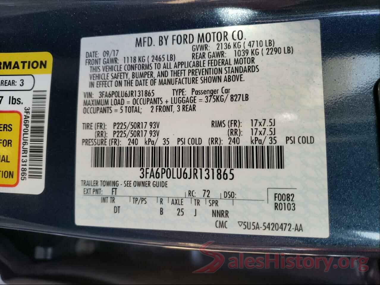 3FA6P0LU6JR131865 2018 FORD FUSION