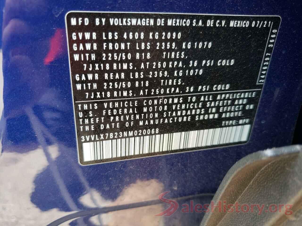 3VVLX7B23NM020068 2022 VOLKSWAGEN TAOS SE IQ