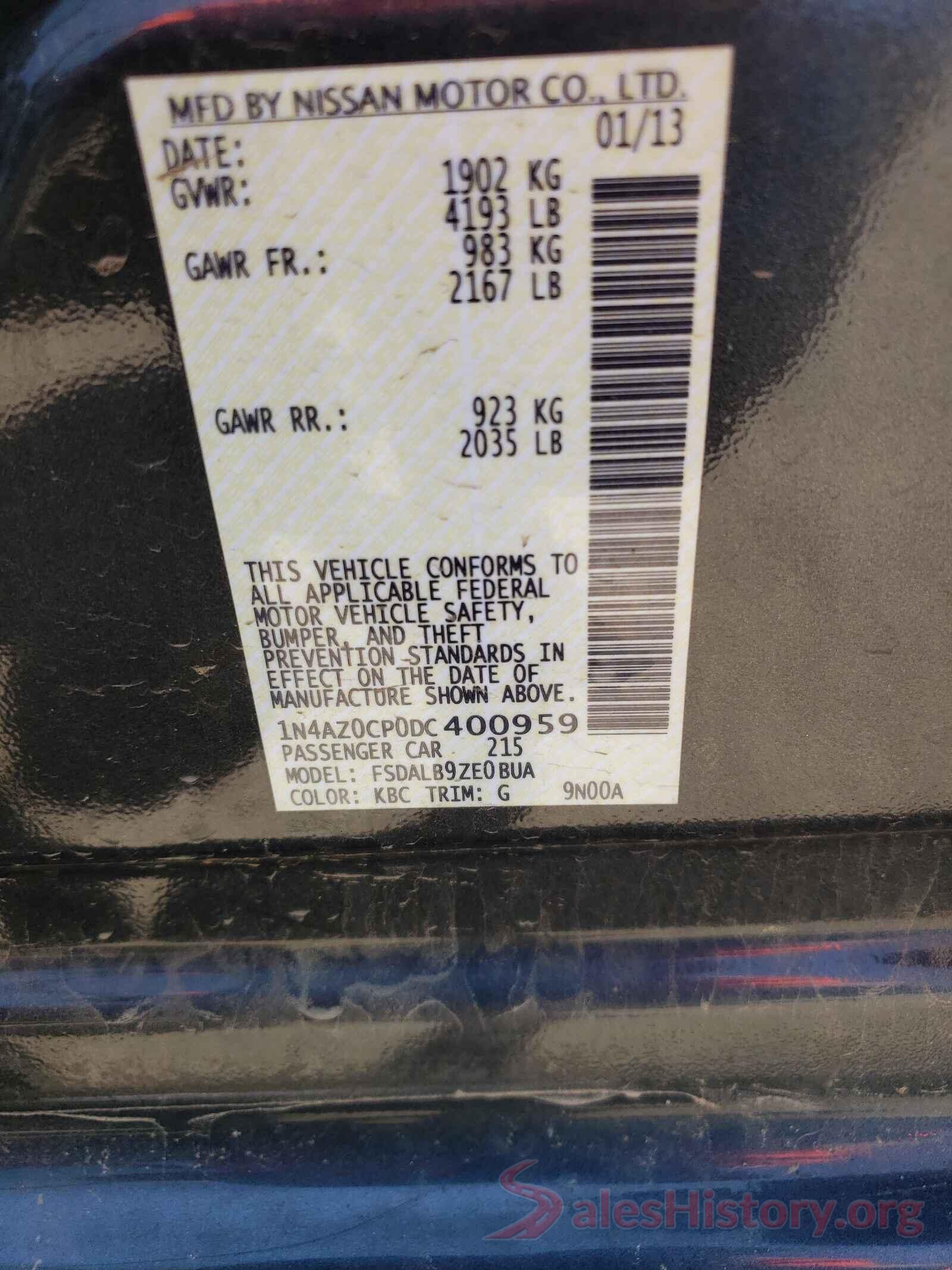 1N4AZ0CP0DC400959 2013 NISSAN LEAF