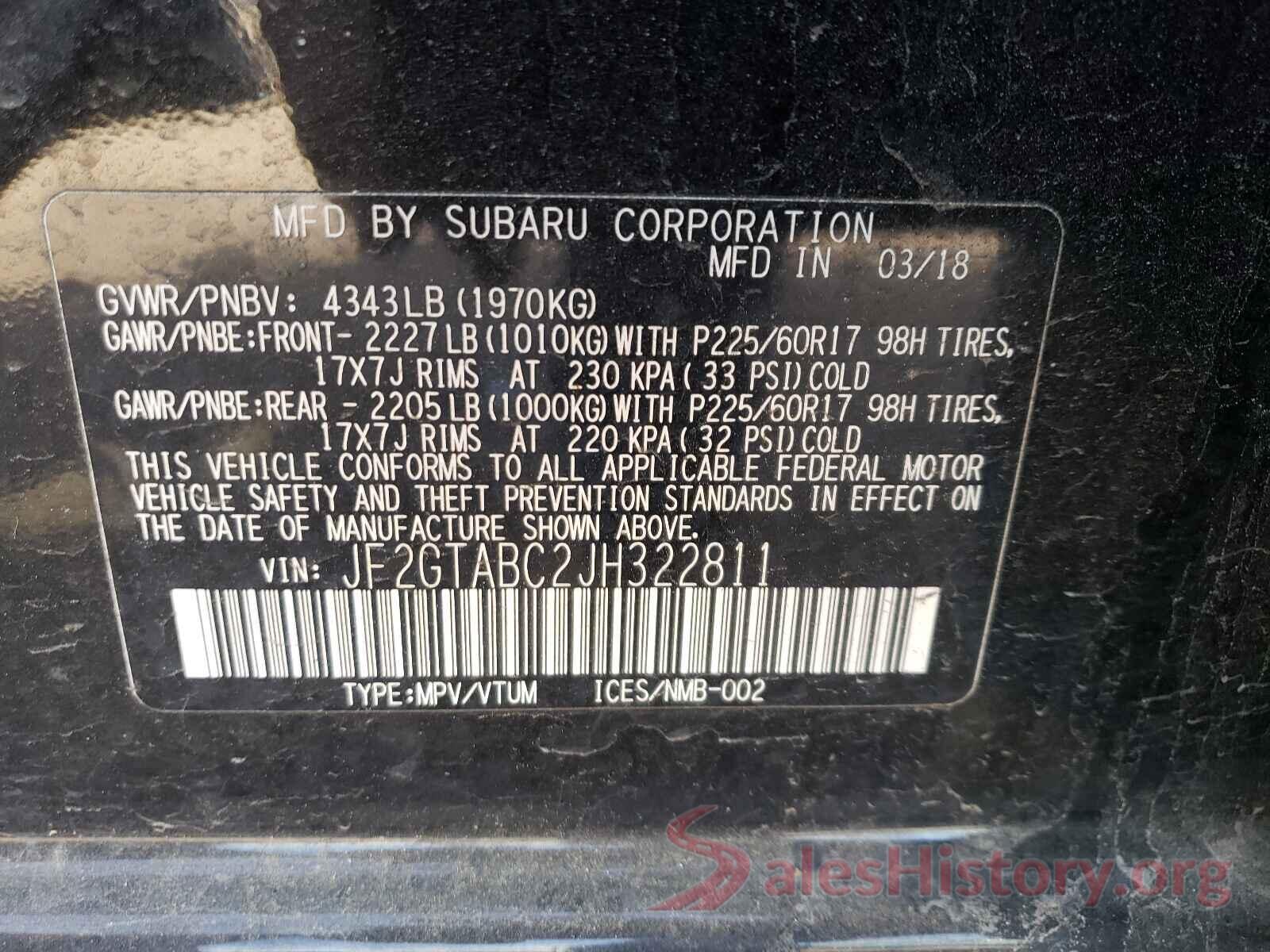 JF2GTABC2JH322811 2018 SUBARU CROSSTREK