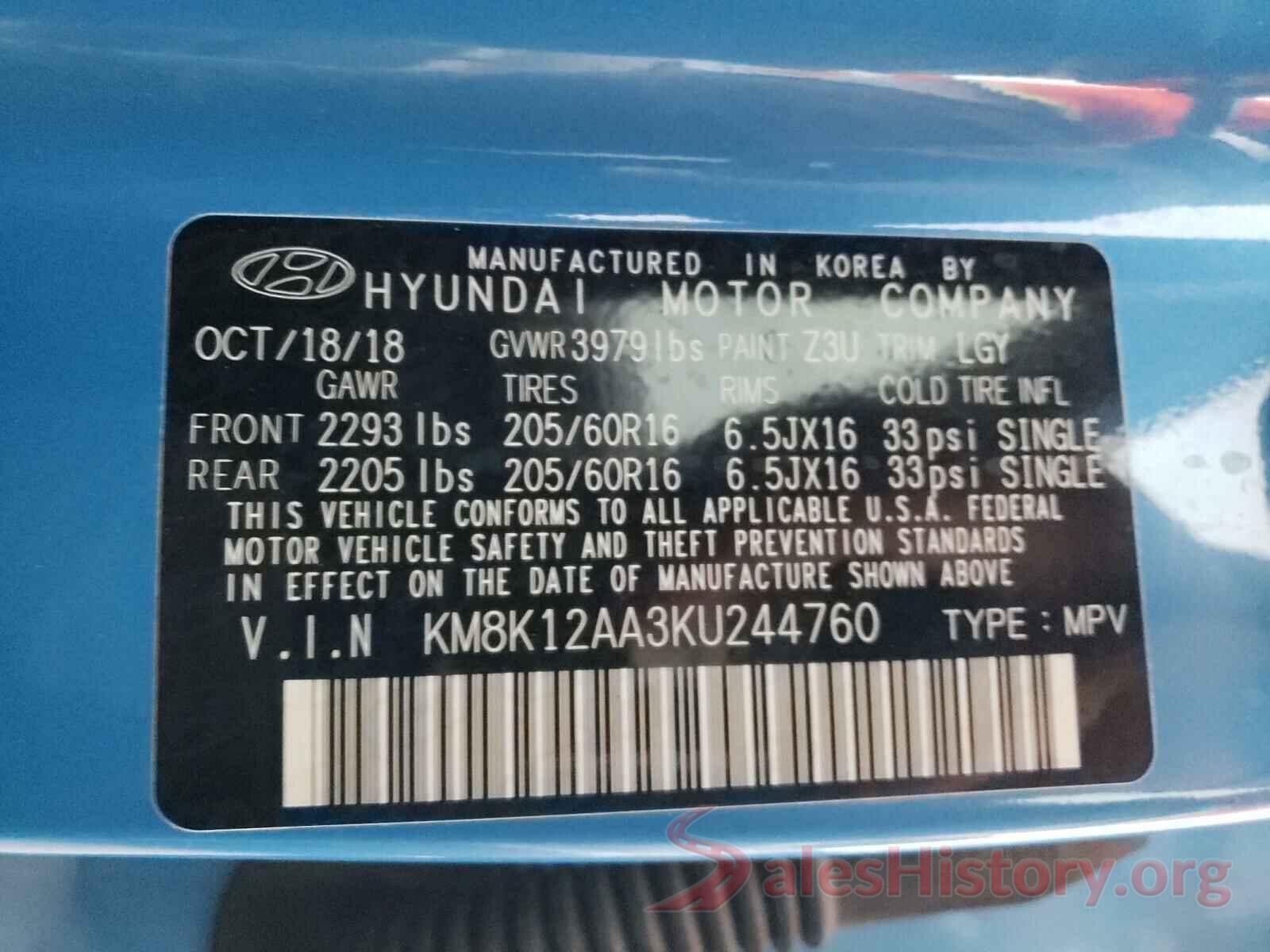 KM8K12AA3KU244760 2019 HYUNDAI KONA