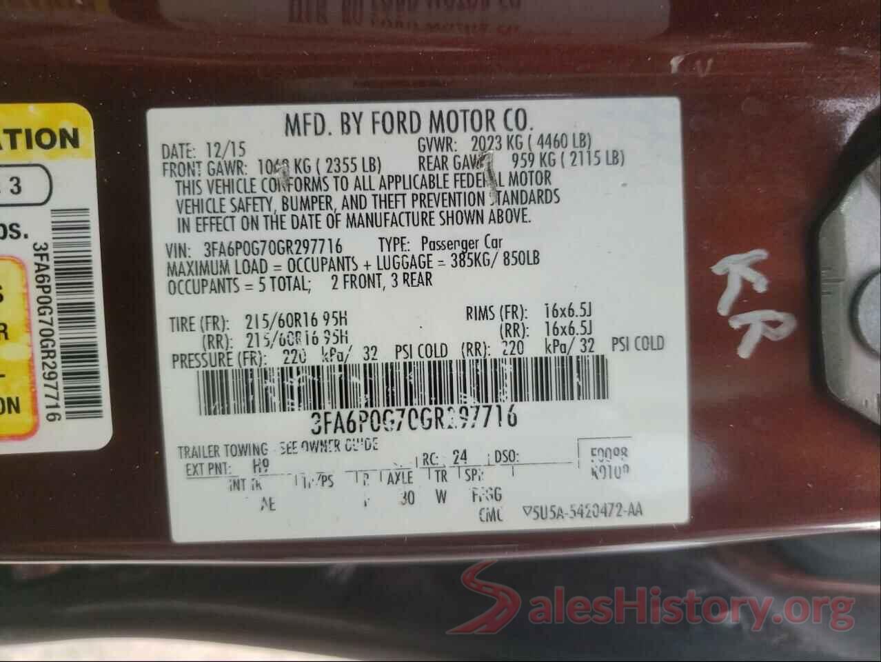 3FA6P0G70GR297716 2016 FORD FUSION