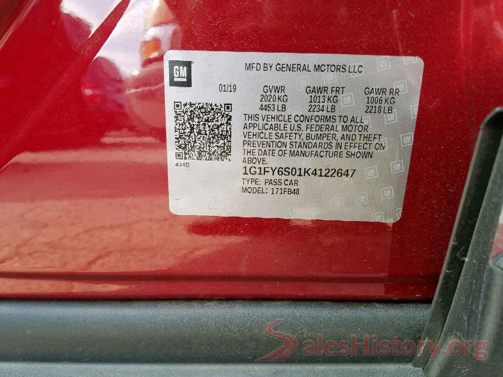 1G1FY6S01K4122647 2019 CHEVROLET BOLT