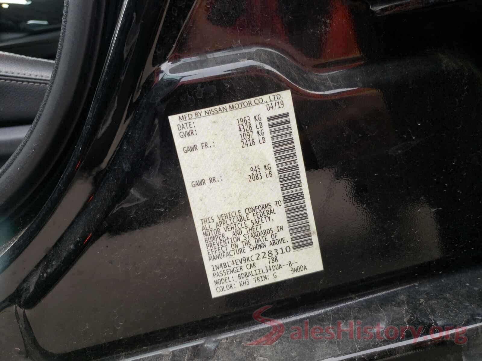 1N4BL4EV9KC228310 2019 NISSAN ALTIMA