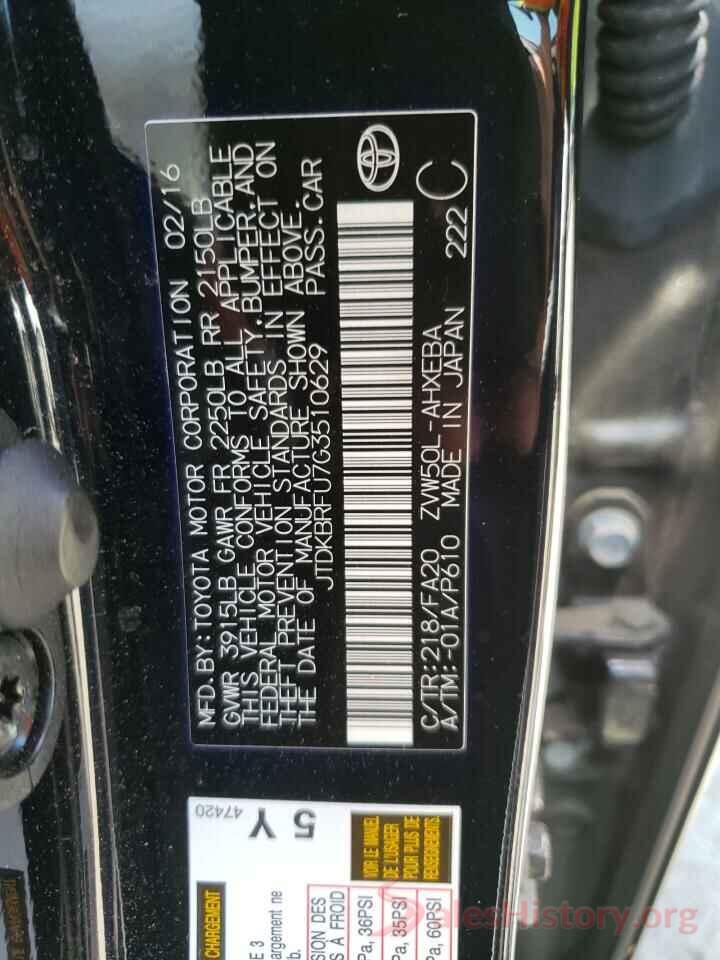 JTDKBRFU7G3510629 2016 TOYOTA PRIUS