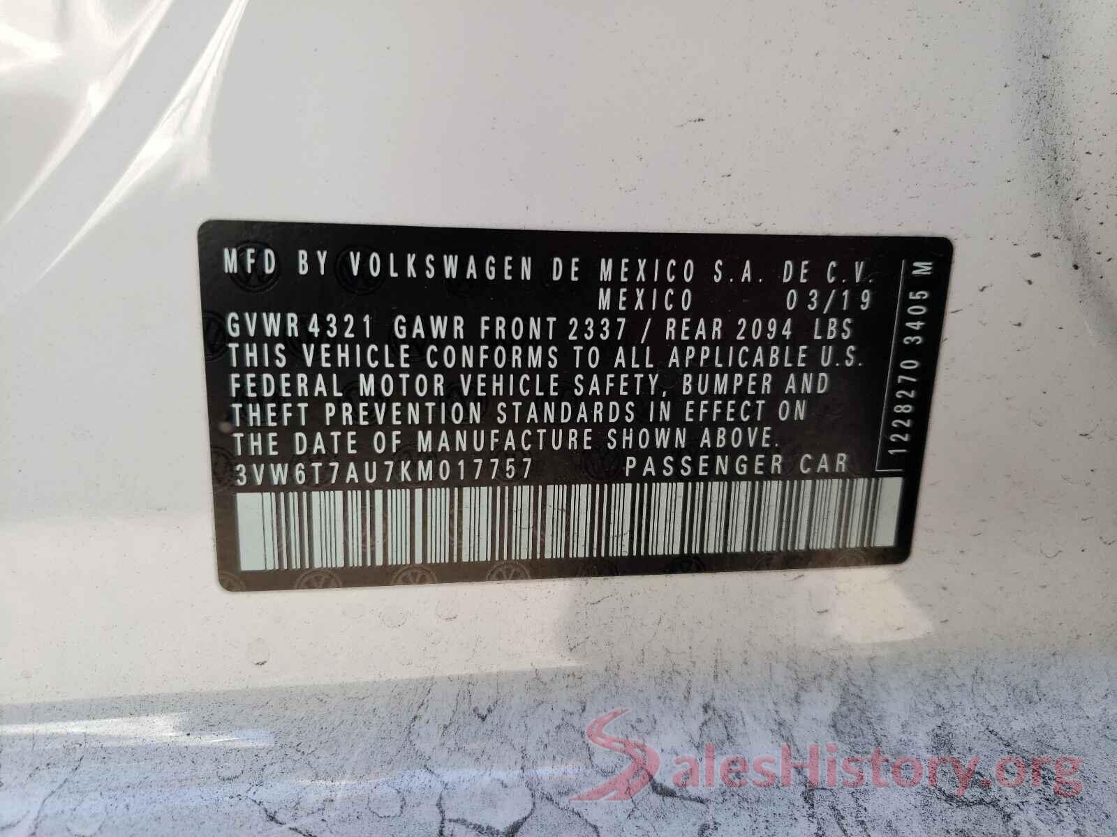 3VW6T7AU7KM017757 2019 VOLKSWAGEN GTI